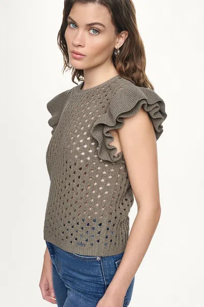 Dkny Women's Chenille Flutter Sleeve Sweater In Gray