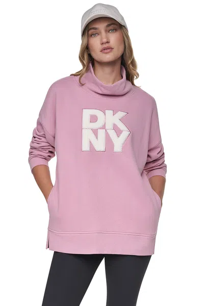 Dkny Women's Chenille Logo Mock Neck Sweatshirt In Pink