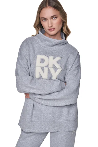 Dkny Women's Chenille Logo Mock Neck Sweatshirt In Gray
