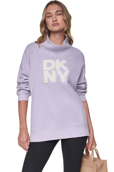 Dkny Women's Chenille Logo Mock Neck Sweatshirt In Blue