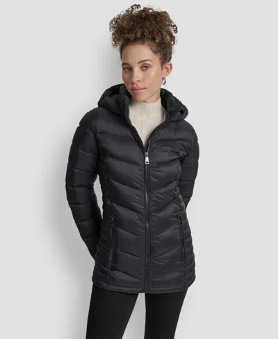 Dkny Women's Chevron-quilted Full-zip Puffer Jacket In Black