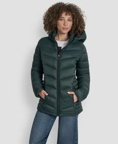 Dkny Women's Chevron-quilted Full-zip Puffer Jacket In Green