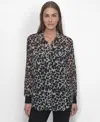 Dkny Women's Chiffon Animal-print Semi-sheer Blouse In Sprn Anml Utl Grn