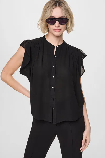 Dkny Women's Chiffon Flutter Sleeve Blouse In Black