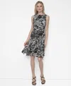 Dkny Women's Chiffon Printed Boat-neck Ruffle-hem Dress