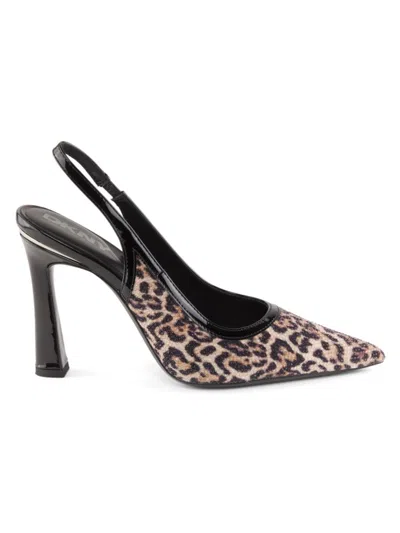 Dkny Women's Cinette 100mm Leopard-print Slingback Pumps In Brown
