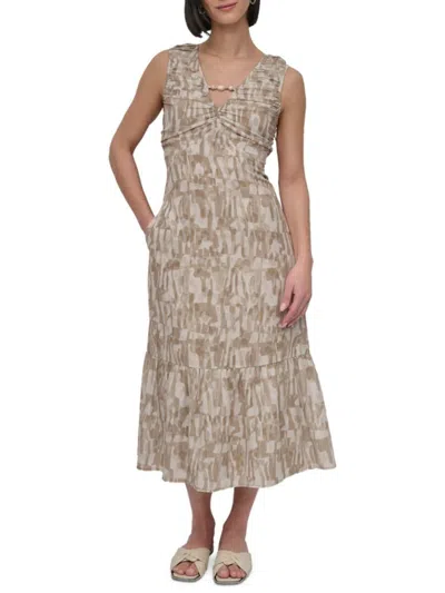 Dkny Women's City Burnout Beaded Midi-dress In Brown