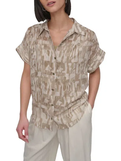 Dkny Women's City Burnout Button-front Shirt In Brown