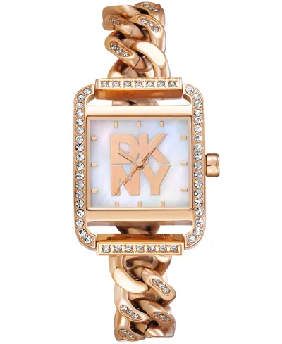 Dkny Women's City Glitz White Mop Dial Red Gold-two-tone Stainless Steel Bracelet Watch 27x34.5mm