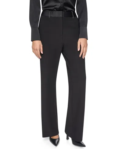 Dkny Women's City Satin Tuxedo Wide-leg High-rise Pants In Black