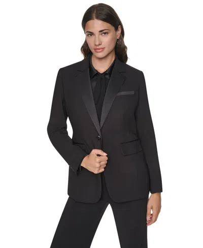 Dkny Women's City Satin-backed Crepe Tuxedo Blazer In Black