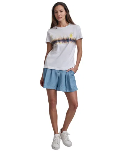Dkny Women's Cityscape-graphic Short-sleeve T-shirt In White