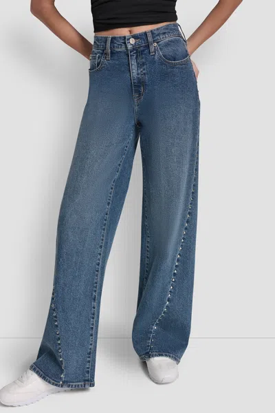 Dkny Women's Claremont High Rise Modern Wide Leg 32" In Blue