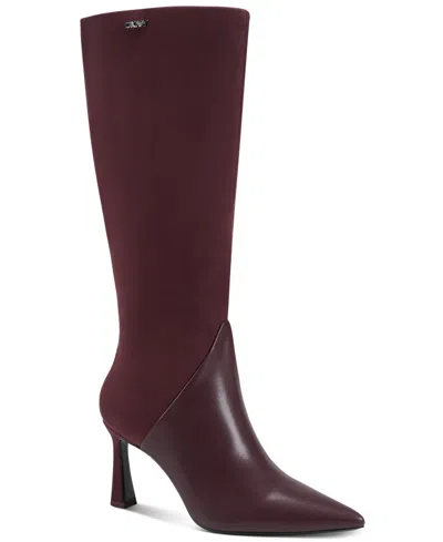Dkny Women's Clarinda Zipper Heeled Boots In Burgundy