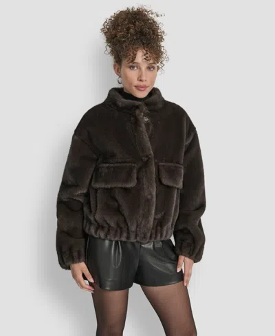 Dkny Women's Collar Neck Bomber Coat In Brown