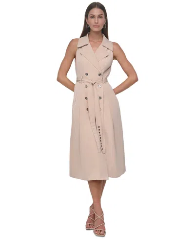 Dkny Women's Collared Belted Fit & Flare Sleeveless Dress In Blush