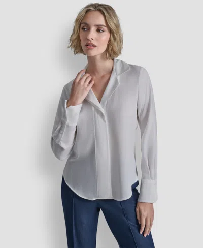 Dkny Women's Collared Button-up Blouse In White