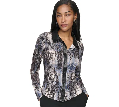 Dkny Women's Collared Button-up Long-sleeve Shirt In Black