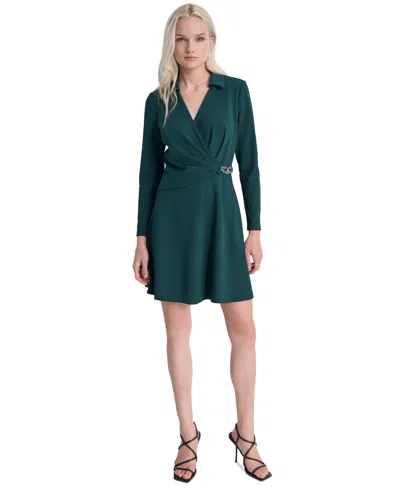 Dkny Women's Collared Fit & Flare Scuba Crepe Dress In Pine