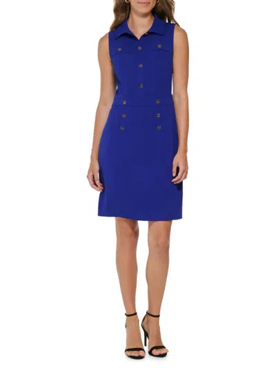 Dkny Collared Button Front Dress In Berry Blue