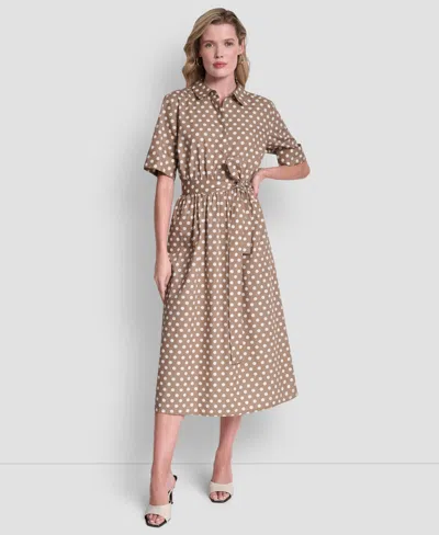 Dkny Women's Collared Midi Shirt Dress In Brown