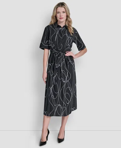 Dkny Women's Collared Midi Shirt Dress In Black