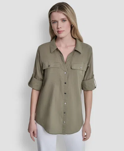 Dkny Women's Collared Neck Shirt In Green