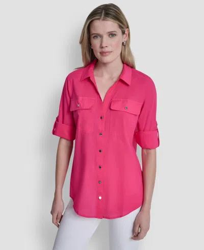 Dkny Women's Collared Neck Shirt In Pink