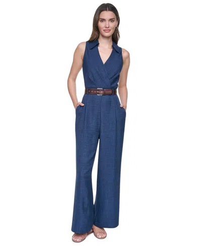 Dkny Women's Wrap-effect Belted Jumpsuit In Blue