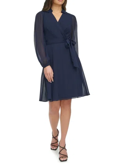 Dkny Women's Collared Surplice Minidress In Navy