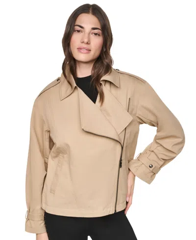 Dkny Women's Collared Zip-front Utility Jacket In Travertine