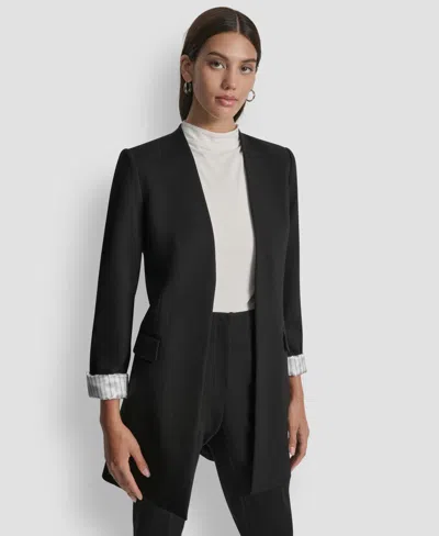 Dkny Women's Collarless Open-front Topper Jacket In Black