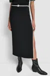 Dkny Women's Color Block Maxi Skirt With Side Slits And Logo Patch In Black