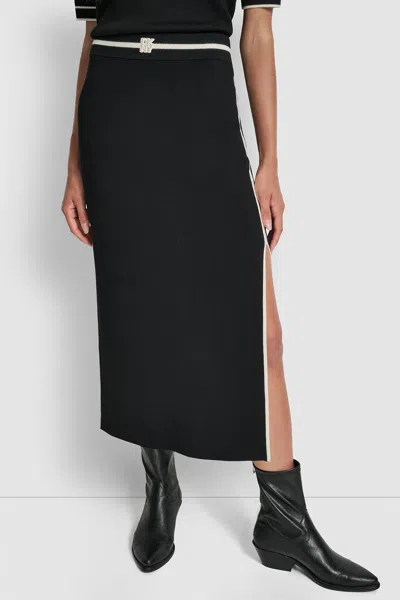 Dkny Women's Color Block Maxi Skirt With Side Slits And Logo Patch In Black