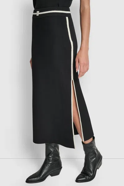 Dkny Women's Color Block Maxi Skirt With Side Slits And Logo Patch In Blue