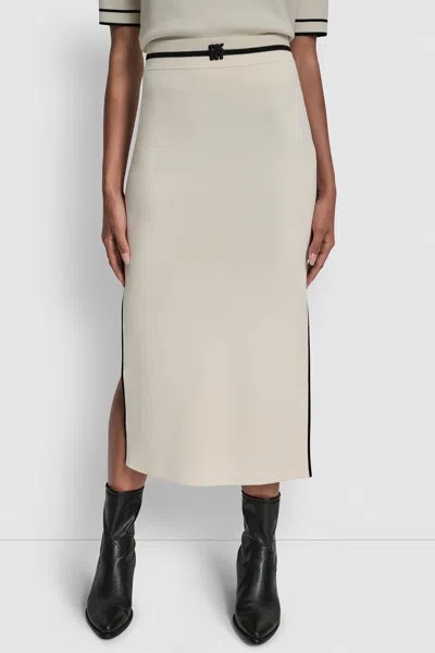 Dkny Women's Color Block Maxi Skirt With Side Slits And Logo Patch In Neutral