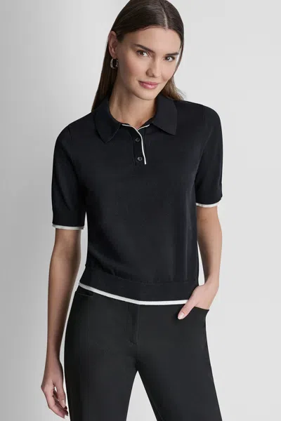 Dkny Women's Color Block Polo Sweater In Black