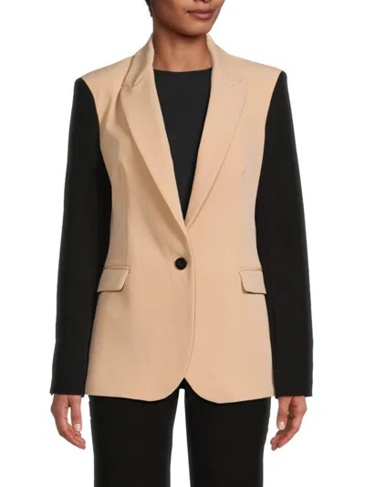 Dkny Womens Colorblock Suit Separate One-button Blazer In Sand Black