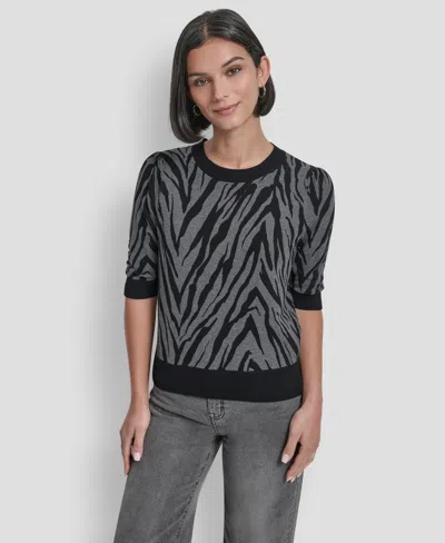 Dkny Women's Colorblock Short Sleeve Sweater In Black