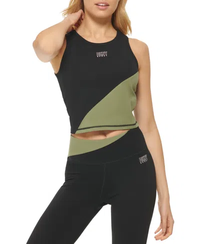 Dkny Women's Colorblocked Cropped Tank Top In Army Green