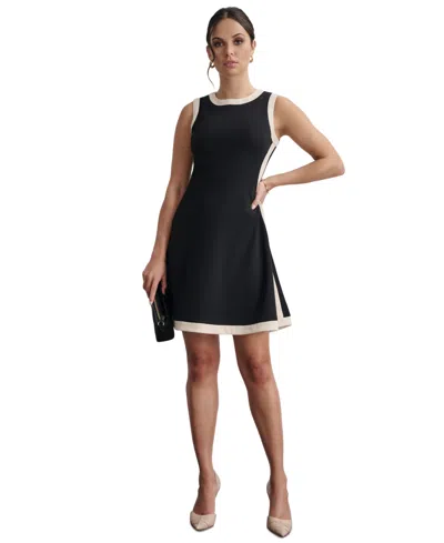 Dkny Women's Colorblocked Fit & Flare Mini Dress In Black,eggshell