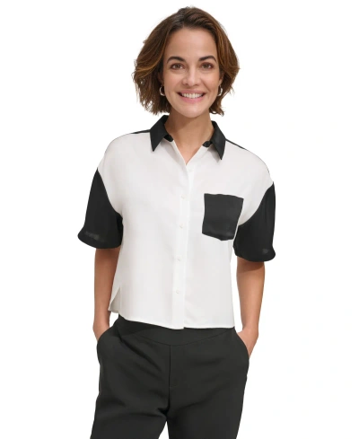 Dkny Women's Colorblocked Short-sleeve Shirt In Ivory,black