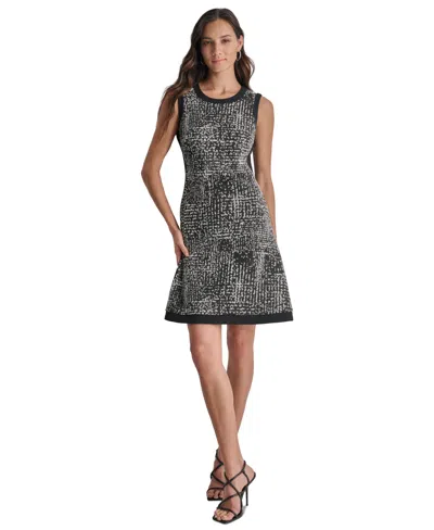 Dkny Women's Colorblocked Sleeveless Fit & Flare Dress In Black,ivory