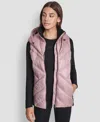 Dkny Women's Contrast Collar Hooded Puffer Vest In Pink
