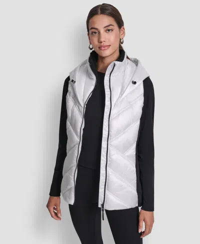 Dkny Women's Contrast Collar Hooded Puffer Vest