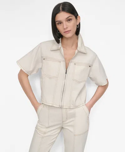 Dkny Women's Contrast-stitched Denim Zip-front Jacket