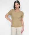 Dkny Contrast Layered Short Sleeve Sweater In Brown