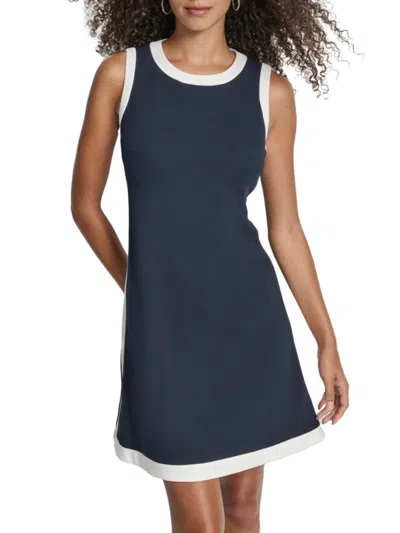 Dkny Women's Contrast Trim Scuba Crepe Minidress In Blue