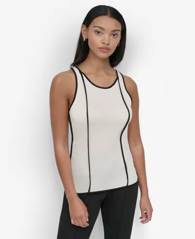 Dkny Women's Contrast Trim Tank Top In Ivory,black Combo