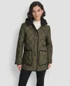 Dkny Women's Corduroy Collar Hooded Quilted Coat In Green